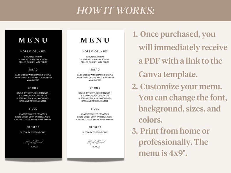 Minimalist Wedding Menu Template: Modern Calligraphy (DIY Printable) - Etsy
