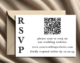 QR Code Wedding RSVP Card Template: Minimalist DIY (Canva Editable, Digital Download)