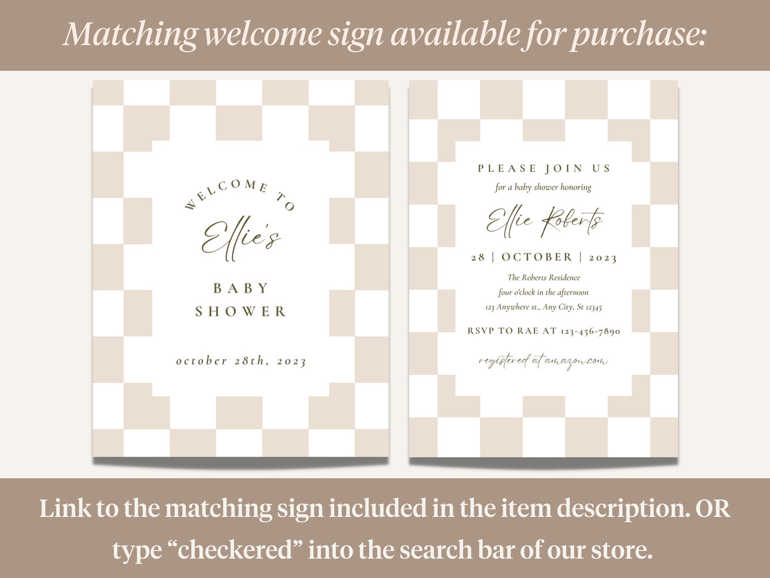 Checkered Baby Shower Invitation, Checkers Baby Shower Invitation