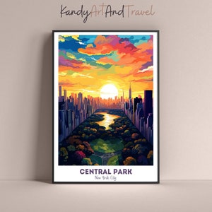 Cartel de viaje de la ciudad de Nueva York de Central Park, EE.UU. Impresión de viaje arte retro vintage pared decoración impresión de moda maximalista descarga digital abstracta