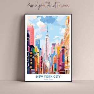 New York City USA Abstract Travel Poster, United States of America Print Art Retro Vintage Wall Decor Trendy Maximalist Digital Download