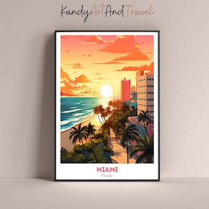 Miami Florida Beach Travel Poster, USA Travel Print Art Retro Vintage Wall Decor Trendy Print Maximalist Digital Download Abstract