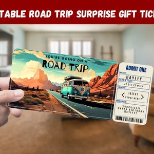 Road Trip Surprise Geschenkkarte - Sie gehen auf eine ROAD TRIP - Printable, Pass, Bearbeitbar, Sofort Download, Reisedruckeinladung