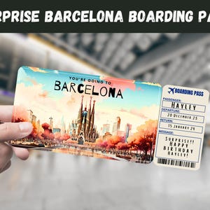 Barcelona, Spanien Überraschungsgeschenkticket - Sie gehen nach BARCELONA - Printable, Flug, Bordkarte, Sofort, bearbeitbar, Reisedruck