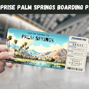 Palm Springs, Cali USA Trip Surprise Gift Ticket - Je gaat naar PALM SPRINGS - Afdrukbaar, vlucht, instapkaart, bewerkbaar, reisprint