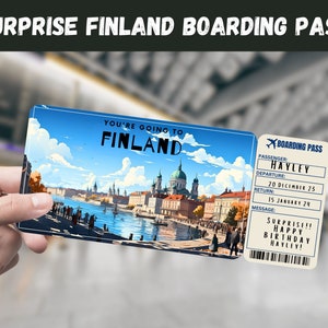 Finland Trip Surprise Gift Ticket - You're Going to FINLAND - Printable, Flight, Boarding Pass, Editable, Instant Download, Travel Print