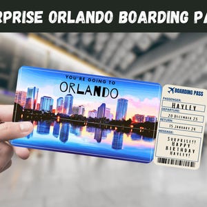 Orlando FL USA Trip Surprise Gift Ticket - Você vai para ORLANDO - Imprimível, voo, cartão de embarque, editável, instantâneo, impressão de viagem