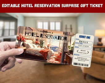 Hotel Reservation Surprise Ticket: Editable Travel Gift (Digital Download)