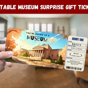 Museum Surprise Gift Ticket - Sie gehen zu einem MUSEUM - Printable, Pass, Bearbeitbar, Sofort-Download, Reise-Einladung