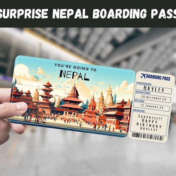 Nepal Trip Surprise Gift Ticket - You're Going to NEPAL , Flight, Boarding Pass, Editable, Instant Download, Travel Print