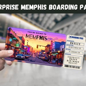 Memphis, TN, USA Reiseüberraschungsgeschenk-Karte - Sie gehen nach MEMPHIS - Druckbar, Flug, bearbeitbar, sofortig, Bordkarte, Reisedruck