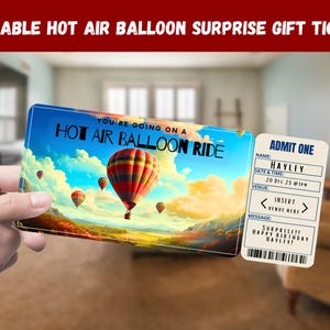 Hot Air Balloon Ride Surprise Gift Ticket—You&#39;re Going on a Hot Air Balloon Ride - Printable, Pass, Editable, Travel Print