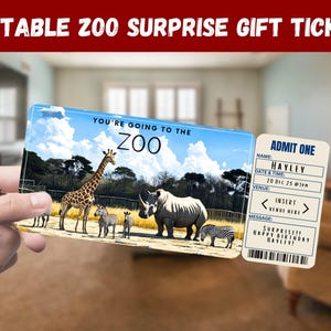 Zoo Surprise Gift Ticket - You're Going to the ZOO - Printable, Pass, Editable, Instant Download, Travel Print Invitation