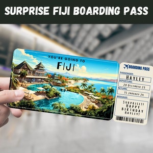 Fiji Trip Surprise Gift Ticket - You're Going to FIJI - Printable, Flight, Boarding Pass, Editable, Travel Print
