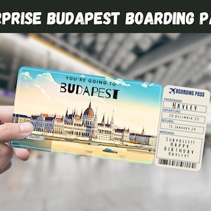 Billet cadeau voyage surprise à Budapest, Hongrie - Vous allez à BUDAPEST - Imprimable, avion, carte d'embarquement, modifiable, instantané, impression de voyage