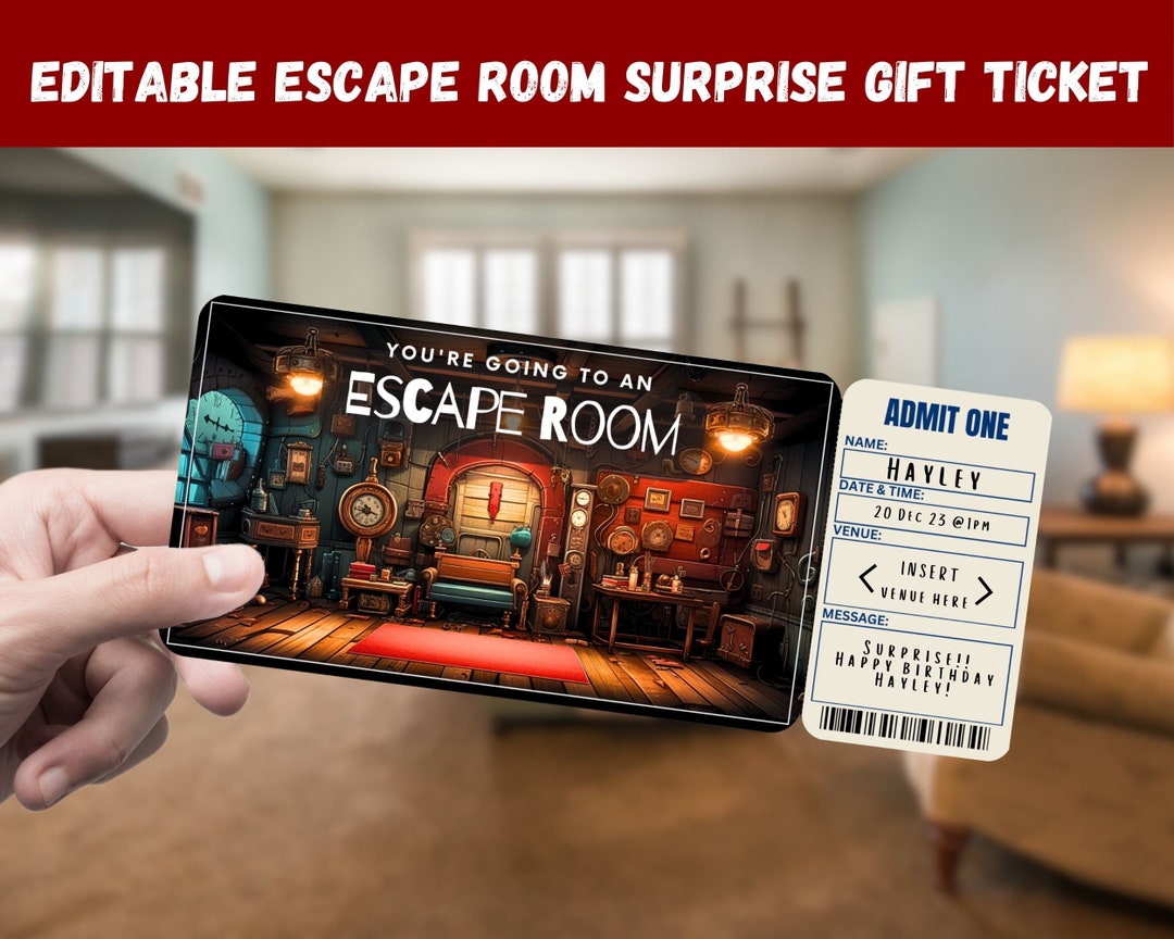 Escape Room Surprise Gift Ticket: Editable Printable Pass (digital ...