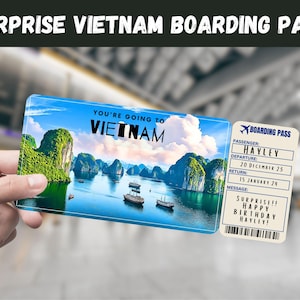 Billet cadeau voyage au Vietnam - Vous allez au VIETNAM, vol, carte d'embarquement, modifiable, téléchargement immédiat, impression de voyage