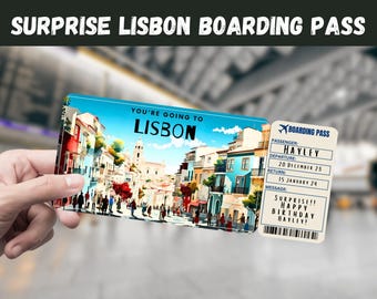 Lisbon Trip Surprise Ticket: Editable Boarding Pass (Instant Download)