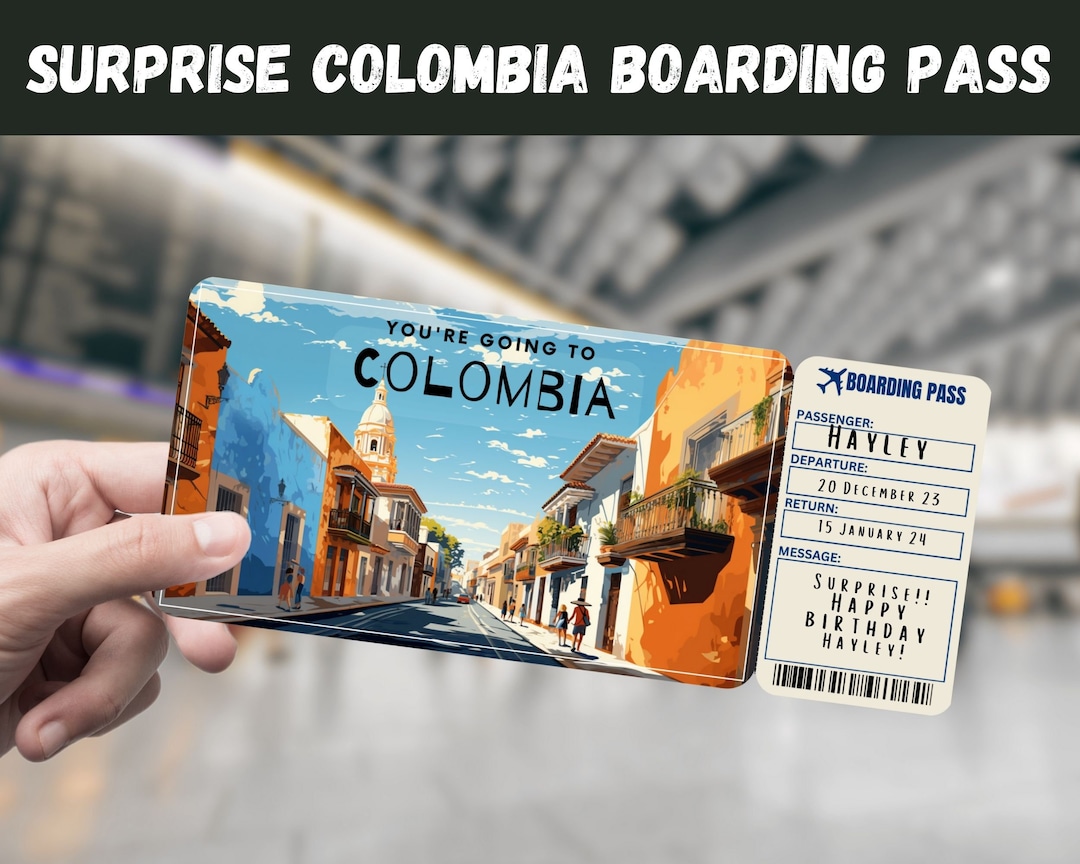 Colombia Trip Surprise Gift Ticket You're Going to COLOMBIA Printable