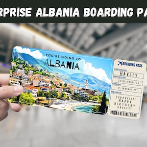Albanien Reise Überraschungsgeschenk Ticket - Sie gehen nach ALBANIEN, Flug, Bordkarte, bearbeitbar, Sofort Download, Reisedruck