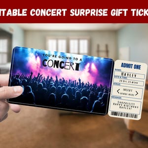 Konzertüberraschungsgeschenkkarte - du gehst zu einem KONZERT - Printable, Pass, Editable, Instant Print Einladung