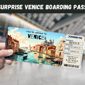 Billet cadeau voyage surprise à Venise, Italie - Vous allez à VENISE - Imprimable, vol, carte d'embarquement, modifiable, instantané, impression de voyage