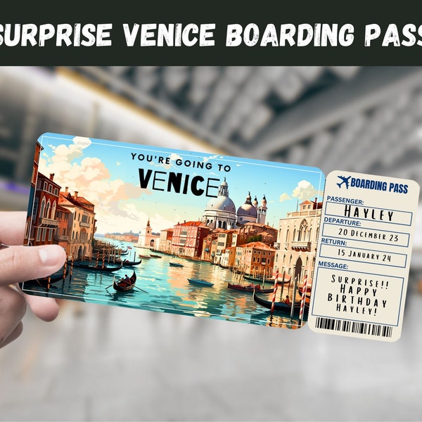 Billet cadeau voyage surprise à Venise, Italie - Vous allez à VENISE - Imprimable, vol, carte d'embarquement, modifiable, instantané, impression de voyage