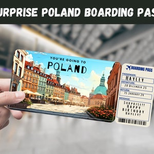 Polen Reise Überraschungsgeschenk Ticket - Sie gehen nach POLEN - Printable, Flug, Bordkarte, bearbeitbar, Sofort Download, Reisedruck