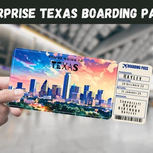 Texas USA Trip Surprise Geschenkticket - Sie gehen nach TEXAS - Printable, Flug, Bordkarte, bearbeitbar, Reisedruck