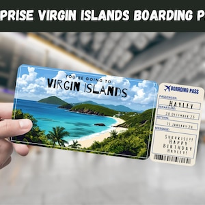 Virgin Islands USA Trip Surprise Gift Ticket - You&#39;re Going to Virgin Islands - Printable, Flight, Boarding Pass, Editable, Travel Print