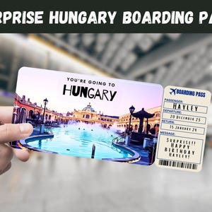 Hungary Trip Surprise Gift Ticket - You&#39;re Going to HUNGARY - Printable, Flight, Boarding Pass, Editable, Instant Download, Travel Print