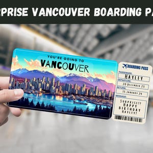 Vancouver Trip Surprise Geschenkticket - Sie gehen nach VANCOUVER - Printable, Flug, Bordkarte, bearbeitbar, Sofort-Download, Reisedruck