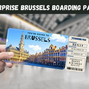 Billet cadeau voyage surprise Bruxelles, Belgique - Vous allez à BRUXELLES - imprimable, vol, carte d'embarquement, modifiable, impression de voyage