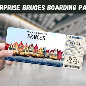 Bruges, Belgium Trip Surprise Gift Ticket - You're Going to BRUGES - Printable, Flight, Boarding Pass, Editable, Travel Print