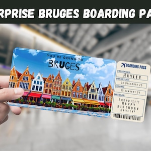 Brügge, Belgien Trip Surprise Gift Ticket - Sie gehen nach Brügge - Printable, Flug, Bordkarte, bearbeitbar, Reisedruck