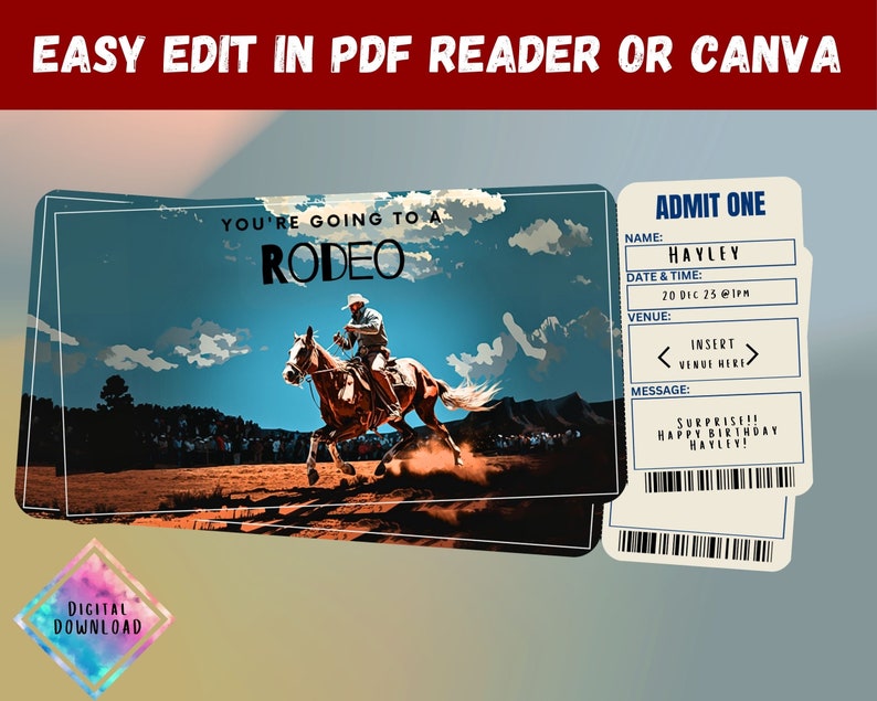 Rodeo Surprise Gift Ticket - You're Going to a RODEO - Printable, Pass ...
