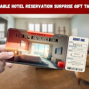 Hotel Reservation Surprise Gift Ticket - You Have A HOTEL RESERVATION - Printable, Pass, Editable, Instant Download, Travel Print Invitation