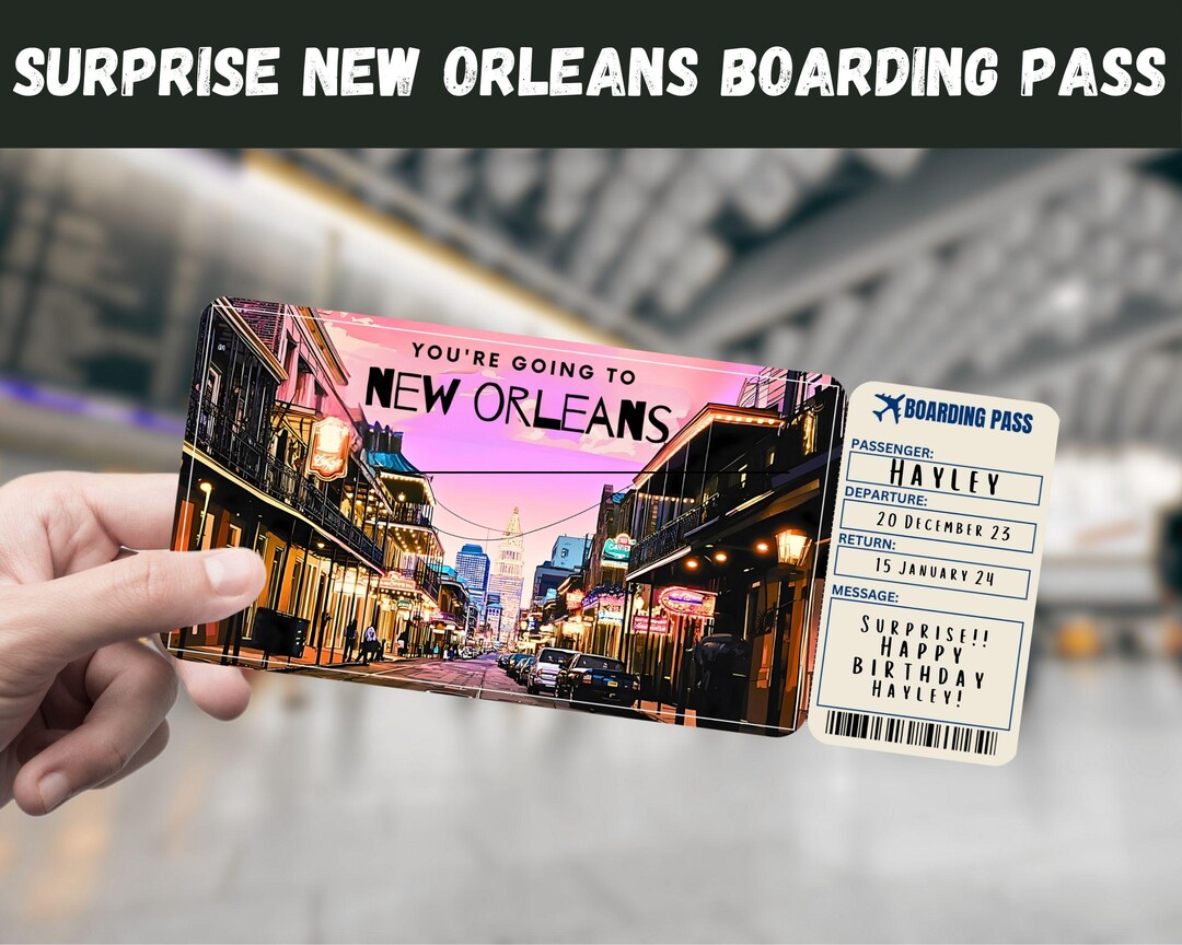 New Orleans Trip Surprise Gift Ticket: Editable Boarding Pass