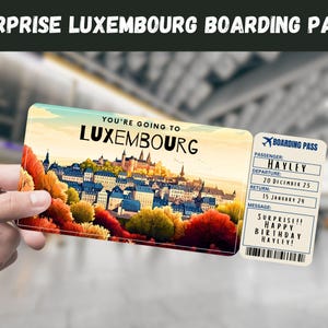 Luxemburg Reise Überraschungsgeschenk Ticket - Sie gehen nach LUXEMBOURG, Flug, Bordkarte, bearbeitbar, Sofort Download, Reisedruck