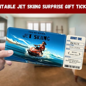 Boleto de regalo sorpresa para motos de agua: vas a hacer motos de agua: imprimible, pase, editable, descarga instantánea, invitación de viaje impresa