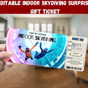 Indoor Skydiving Surprise Geschenkkarte - You're Going INDOOR SKYDIVING - Printable, Pass, Editable, Instant Download Travel Print Einladung
