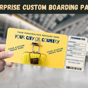 Carte d'embarquement personnalisée Billet cadeau voyage surprise - Vous allez à <INSÉRER LA VILLE ICI> Imprimable, avion, voyage impression