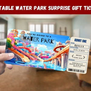 Billet cadeau surprise pour parc aquatique - Vous allez dans un PARC AQUATIQUE - Imprimable, laissez-passer, modifiable, téléchargement immédiat, impression d'invitation de voyage