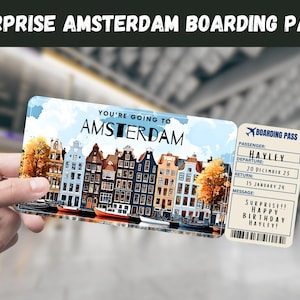 Amsterdam, Niederlande Reise Überraschungsgeschenk Ticket - Sie gehen nach AMSTERDAM - Printable, Flug, Bordkarte, bearbeitbar, Reisedruck