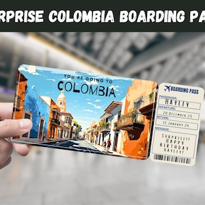 Billet cadeau voyage en Colombie - You're going to COLOMBIA - imprimable, vol, carte d'embarquement, modifiable, téléchargement immédiat, impression de voyage