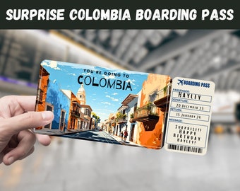 Billet cadeau voyage en Colombie - You're going to COLOMBIA - imprimable, vol, carte d'embarquement, modifiable, téléchargement immédiat, impression de voyage