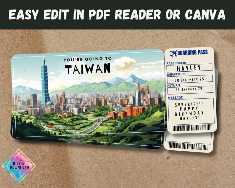 Taiwan Trip Surprise Gift Ticket You're Going to TAIWAN - Etsy