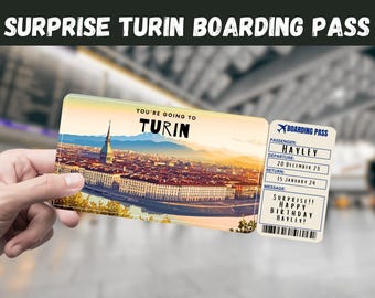 Turin Italy Trip Surprise Gift Ticket: Editable Boarding Pass (Digital Download)
