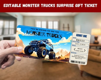 Monster Trucks Surprise Ticket: Printable Gift Invitation (Editable)