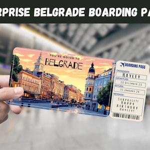 Beograd Trip Surprise Geschenkticket - Sie gehen nach BELGRAD - Printable, Flug, Bordkarte, bearbeitbar, Sofort-Download, Reisedruck